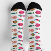 Cute Colorful Tiny Fish Drawing Seamless Pattern Socken (Oben)