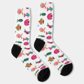 Cute Colorful Tiny Fish Drawing Seamless Pattern Socken (Rechts)