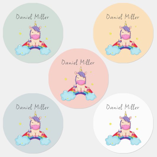 Cute Colorful Unicorn Custom Name Etiketten (Gruppe)