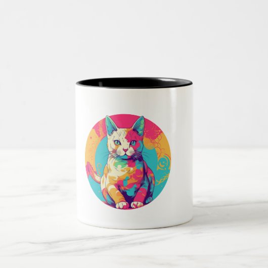 cute colorfull cat design zweifarbige tasse (Mittel)