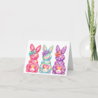 Cute colourful bunny rabbits easter card dankeskarte