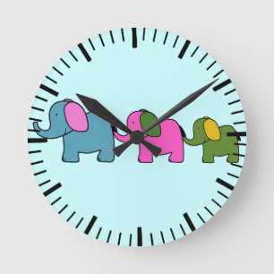 Cute colourful elephant cartoons good luck runde wanduhr