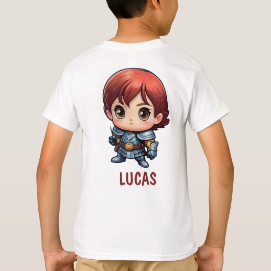 Cute Comic Kid Knight Character Custom T-Shirt (Rückseite)