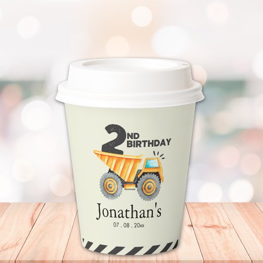 Cute Construction Birthday Boy Party 2nd Years Pappbecher