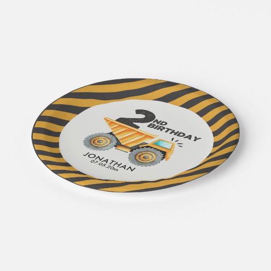 Cute Construction Birthday Boy Party 2nd Years Pappteller (Schrägansicht)
