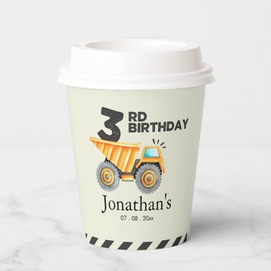 Cute Construction Birthday Boy Party 3th Years Pappbecher (Rückseite)