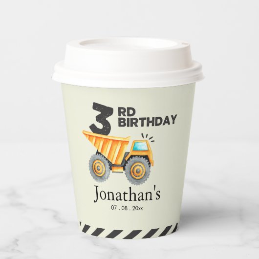Cute Construction Birthday Boy Party 3th Years Pappbecher (Vorderseite)