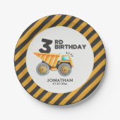 Cute Construction Birthday Boy Party 3th Years Pappteller (Vorderseite)