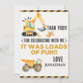 Cute Construction Birthday Boy Party Dankeskarte (Vorderseite)