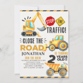 Cute Construction Birthday Party 2th Years Einladung (Vorderseite)