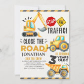 Cute Construction Birthday Party 3th Years Einladung (Vorderseite)