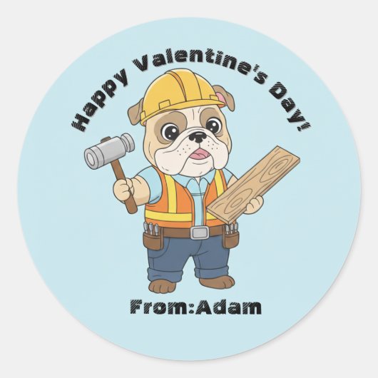 Cute Construction Bulldog Valentine Runder Aufkleber (Vorderseite)