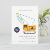 Cute Construction Crane Vehicle Any Age Birthday Einladung (Stehend Vorderseite)