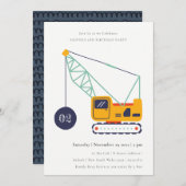 Cute Construction Crane Vehicle Any Age Birthday Einladung (Vorne/Hinten)