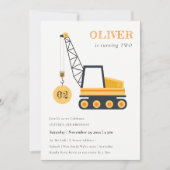 Cute Construction Crane Vehicle Any Age Birthday Einladung (Vorderseite)