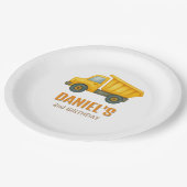 Cute Construction Dump Truck Any Age Birthday Pappteller (Schrägansicht)