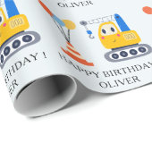 Cute Construction Theme Kids Birthday Party Geschenkpapier (Rolleneckpunkt)