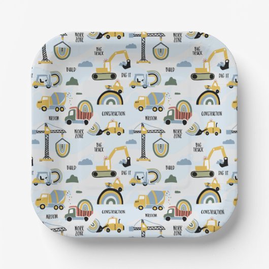 Cute Construction Theme Party Pappteller (Vorderseite)