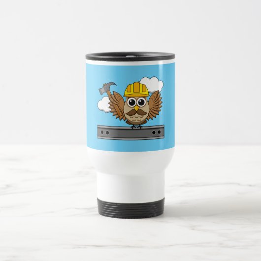 Cute Construction Worker Owl with Hard Hat Cartoon Reisebecher (Mittel)