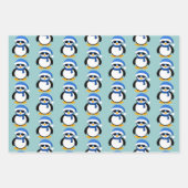 Cute cool penguin Christmas winter pattern blue Geschenkpapier Set (Vorderseite 3)