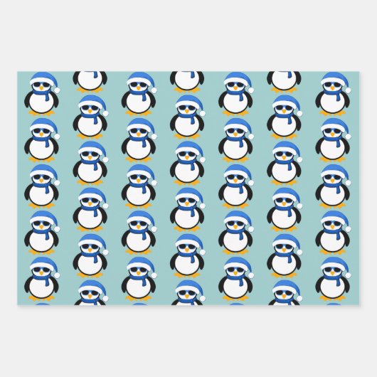 Cute cool penguin Christmas winter pattern blue Geschenkpapier Set (Vorderseite 2)