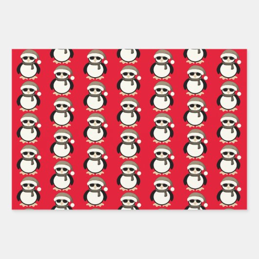 Cute cool penguin Christmas winter pattern red Geschenkpapier Set (Vorderseite 2)
