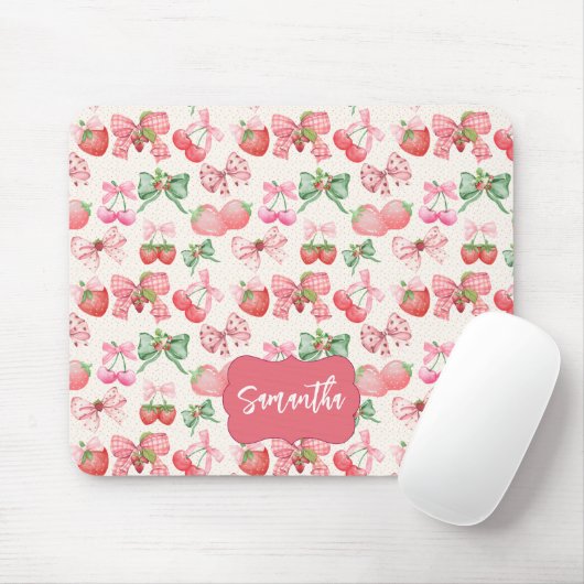 Cute Coquette aesthetic girly strawberry pattern Mousepad (Mit Mouse)