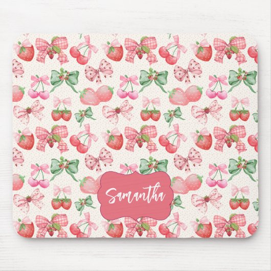 Cute Coquette aesthetic girly strawberry pattern Mousepad (Vorne)