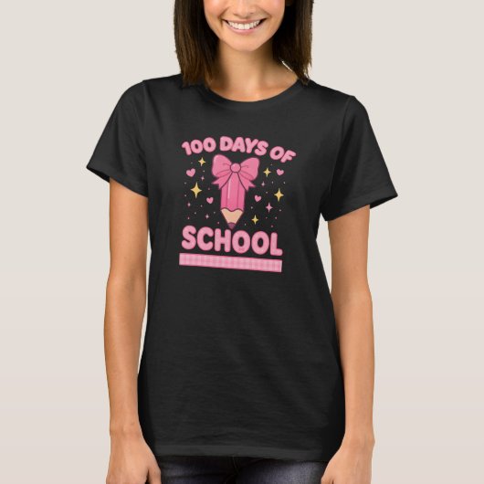 Cute Coquette Bow 100 Days of School Girls T-Shirt (Vorderseite)