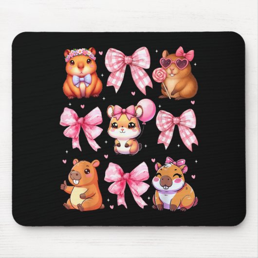 Cute Coquette Bow Capybara Pajamas Pjs Clothes Gir Mousepad (Vorne)