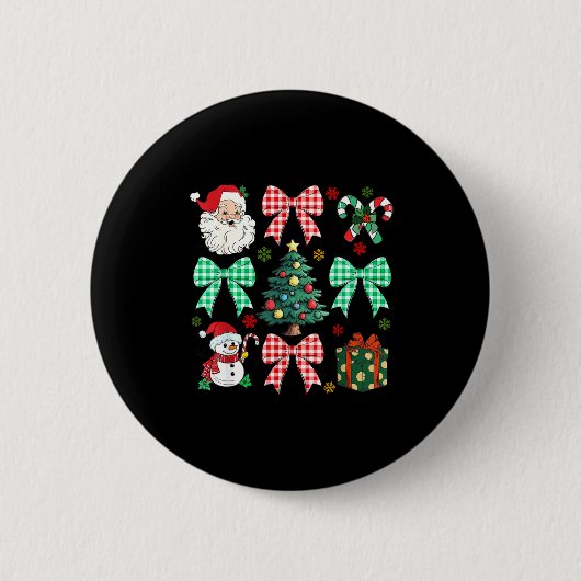 Cute Coquette Bow Christmas Tree Santa Gingerbread Button (Vorderseite)