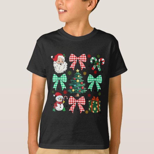 Cute Coquette Bow Christmas Tree Santa Gingerbread T-Shirt (Vorderseite)