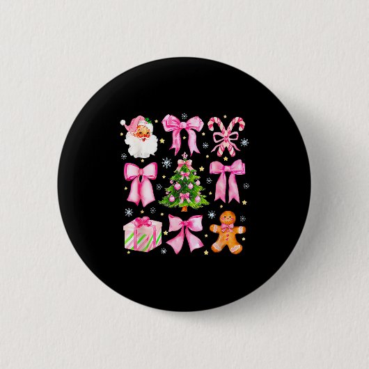 Cute Coquette Bow Nk Christmas Tree Santa Gingerbr Button (Vorderseite)