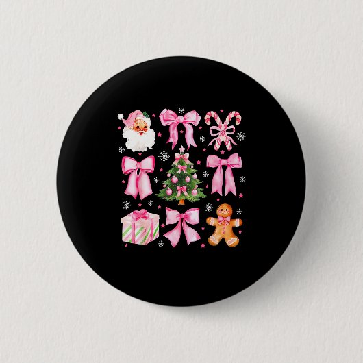 Cute Coquette Bow Nk Christmas Tree Santa Gingerbr Button (Vorderseite)