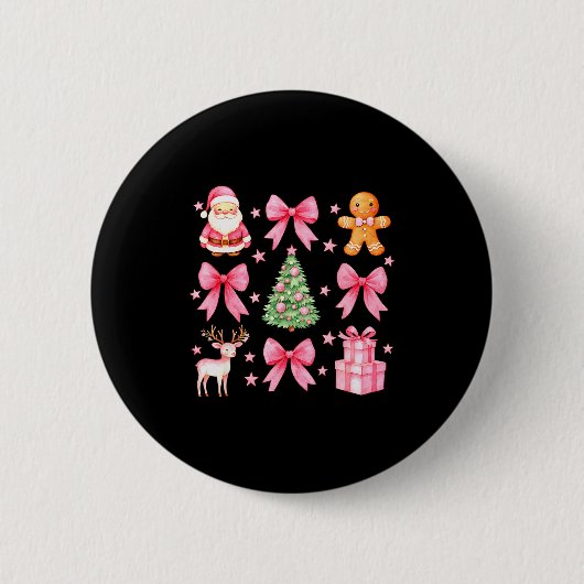 Cute Coquette Bow Nk Christmas Tree Santa Gingerbr Button (Vorderseite)