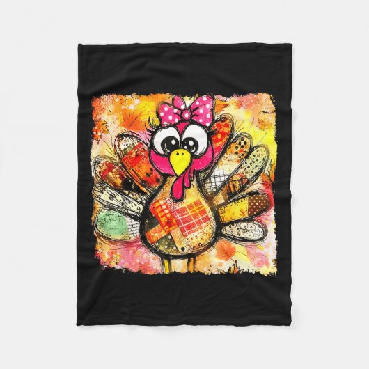 Cute Coquette Bow Patchwork Autumn Fall Thanksgivi Fleecedecke (Vorderseite)