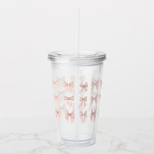 Cute Coquette Bow Pattern Blush Pink Acryltrinkbecher (Rechts)