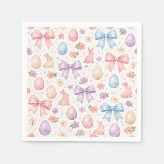 Cute Coquette Bunny & Pink Bows Easter Napkins Serviette (Vorderseite)
