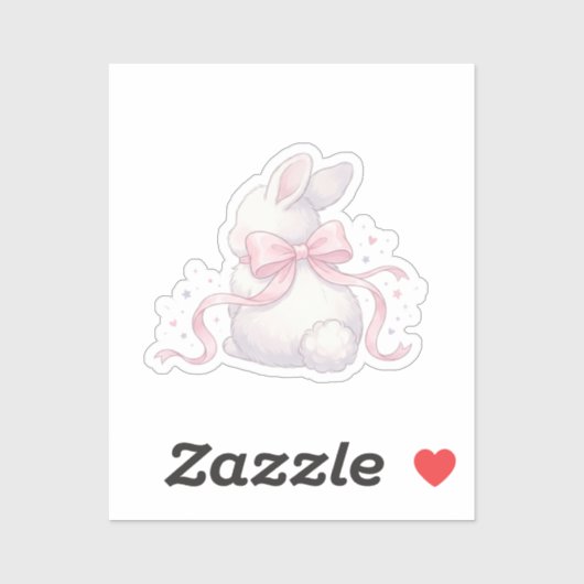 Cute Coquette Bunny Pink Ribbon Bow Easter Sticker (Blatt)