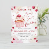 Cute Coquette Cherry Sweet Birthday Einladung (Stehend Vorderseite)
