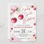 Cute Coquette Cherry Sweet Birthday Invitation Einladung (Vorderseite)