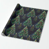 Cute Coquette Christmas trees dark navy Geschenkpapier (Ungerollt)