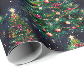 Cute Coquette Christmas trees dark navy Geschenkpapier (Rolleneckpunkt)