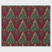 Cute Coquette Christmas trees dark red Geschenkpapier (Flach)