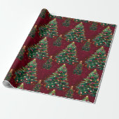 Cute Coquette Christmas trees dark red Geschenkpapier (Ungerollt)