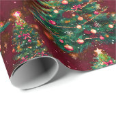 Cute Coquette Christmas trees dark red Geschenkpapier (Rolleneckpunkt)