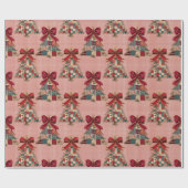 Cute coquette patchwork christmas trees gingham geschenkpapier (Flach)