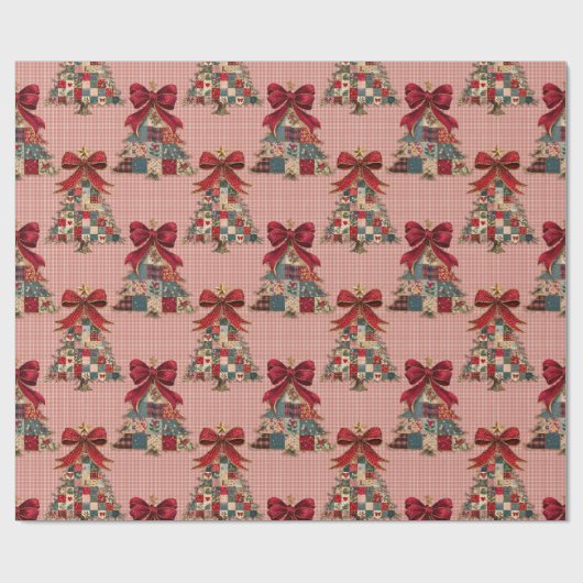 Cute coquette patchwork christmas trees gingham geschenkpapier (Flach)