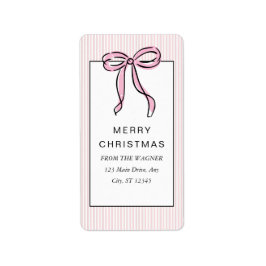 Cute Coquette Pink Bow Merry Christmas Adressaufkleber