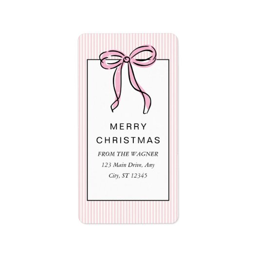 Cute Coquette Pink Bow Merry Christmas Adressaufkleber (Vorne)